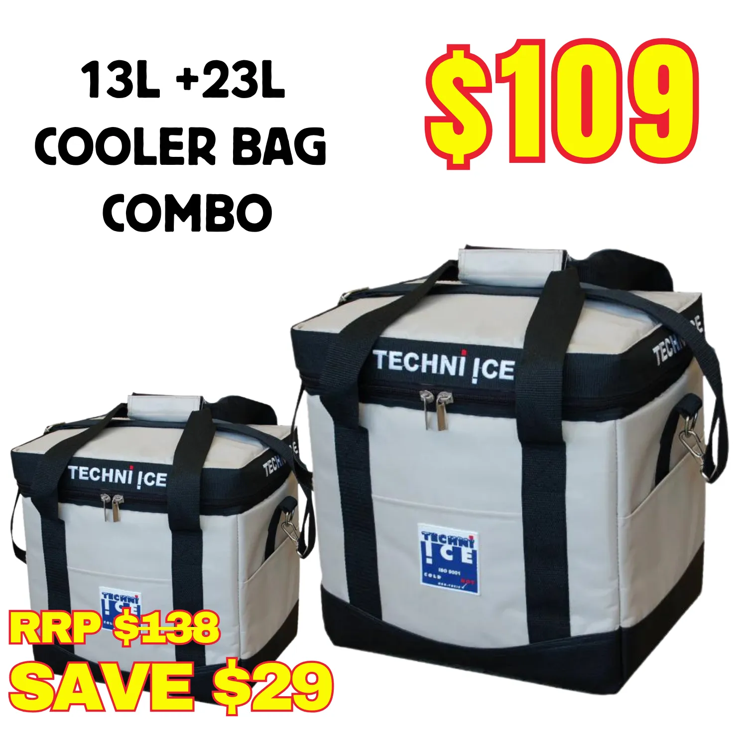 13L   23L Techni Ice High Performance Cooler Bag Combo - Grey * FRESH STOCK JUST ARRIVED