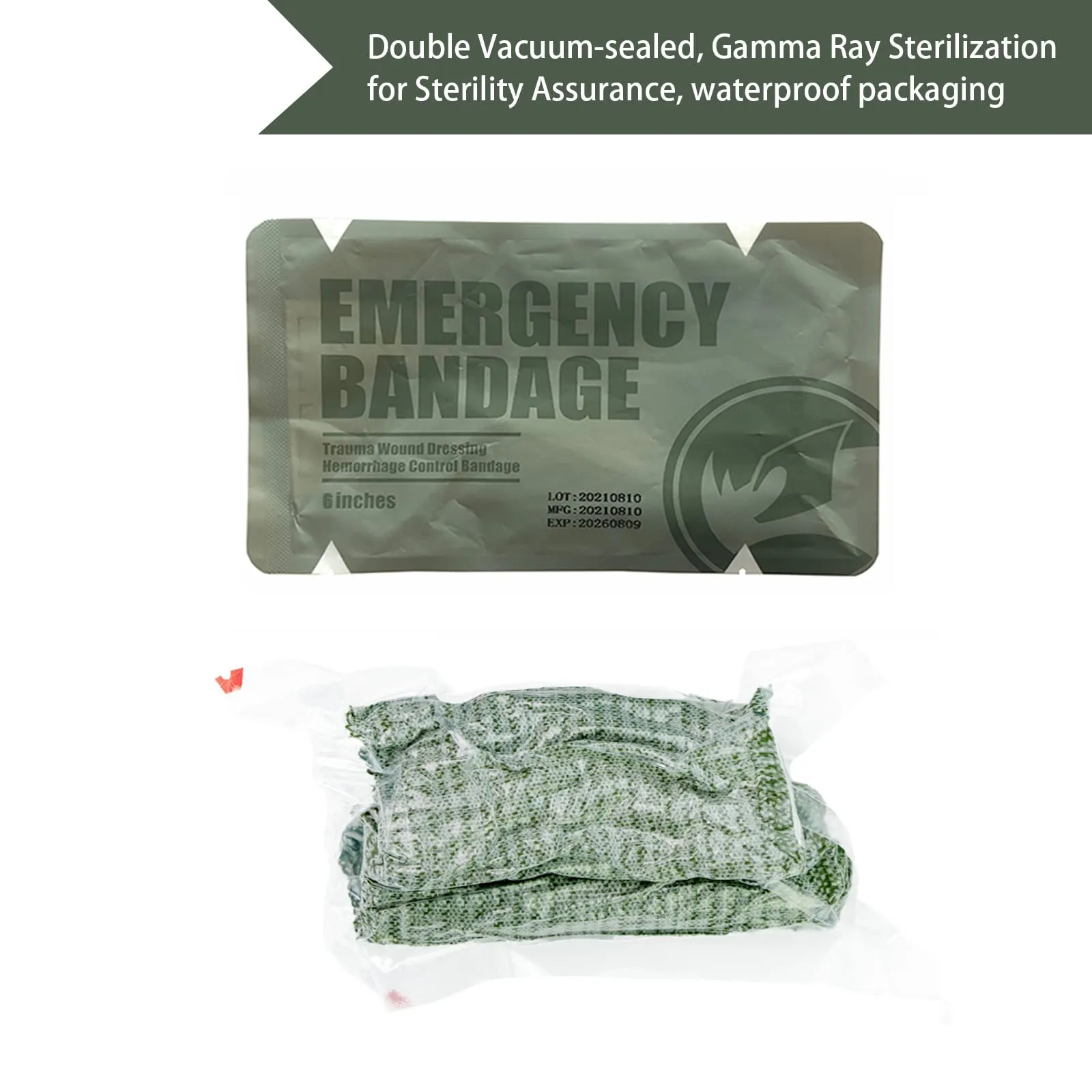 6" Israeli Style Emergency Bandage, Compression Trauma Wound Dressing, Medical Sterile Vacuum Sealed, Combat Tactical First Aid Kit IFAK Supplies, FSA HSA Eligible, 2 Count