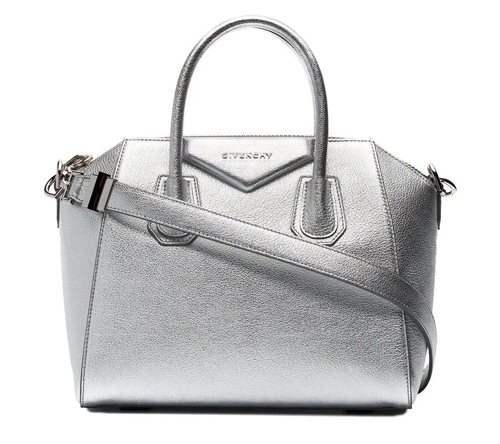 Antigona Small Metallic Silver Shoulder Top Handle Duffel Tote Bag