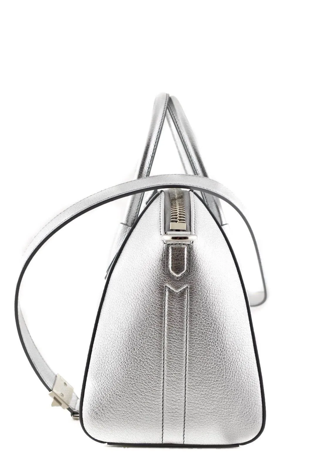 Antigona Small Metallic Silver Shoulder Top Handle Duffel Tote Bag