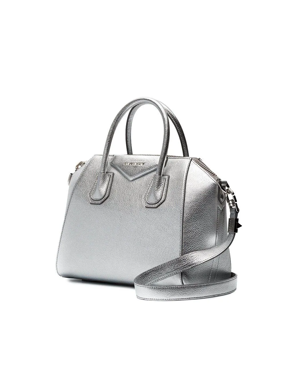 Antigona Small Metallic Silver Shoulder Top Handle Duffel Tote Bag