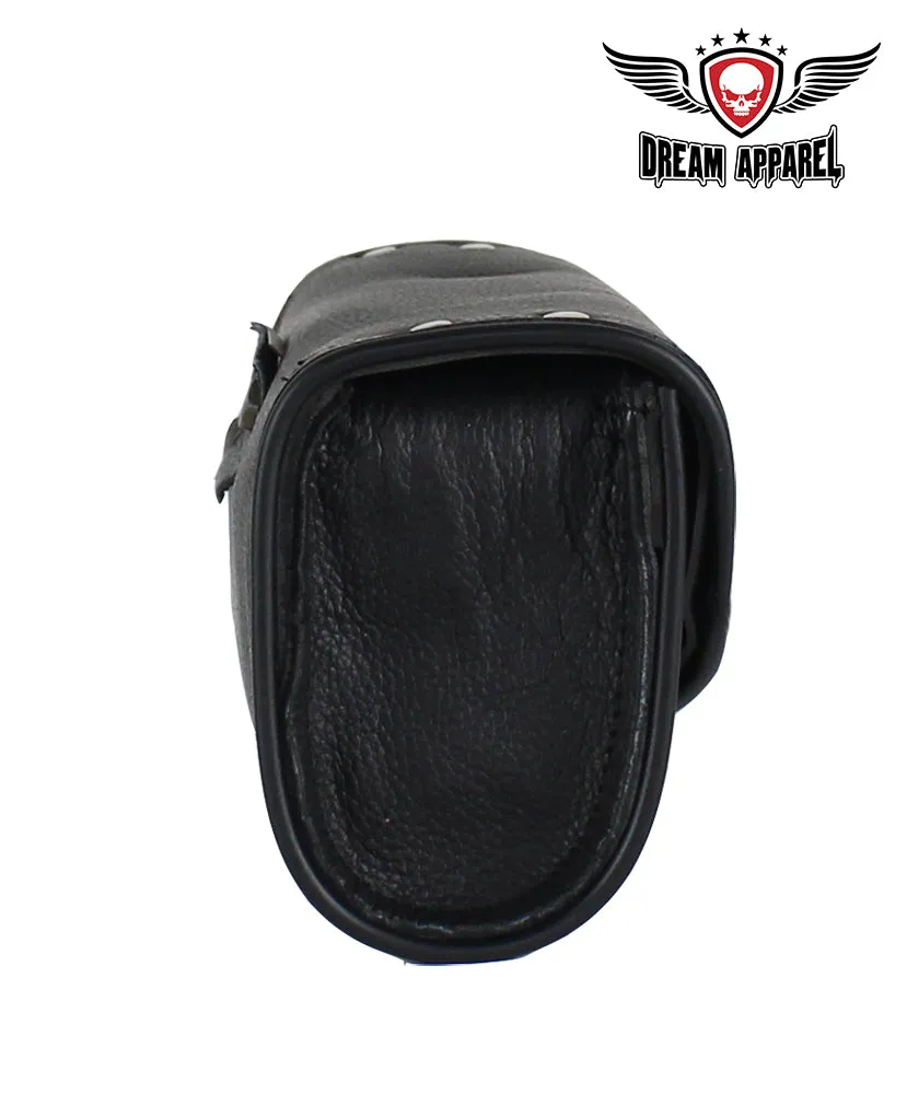 Authentic Black Leather Motorcycle Windshield Bag With Stud