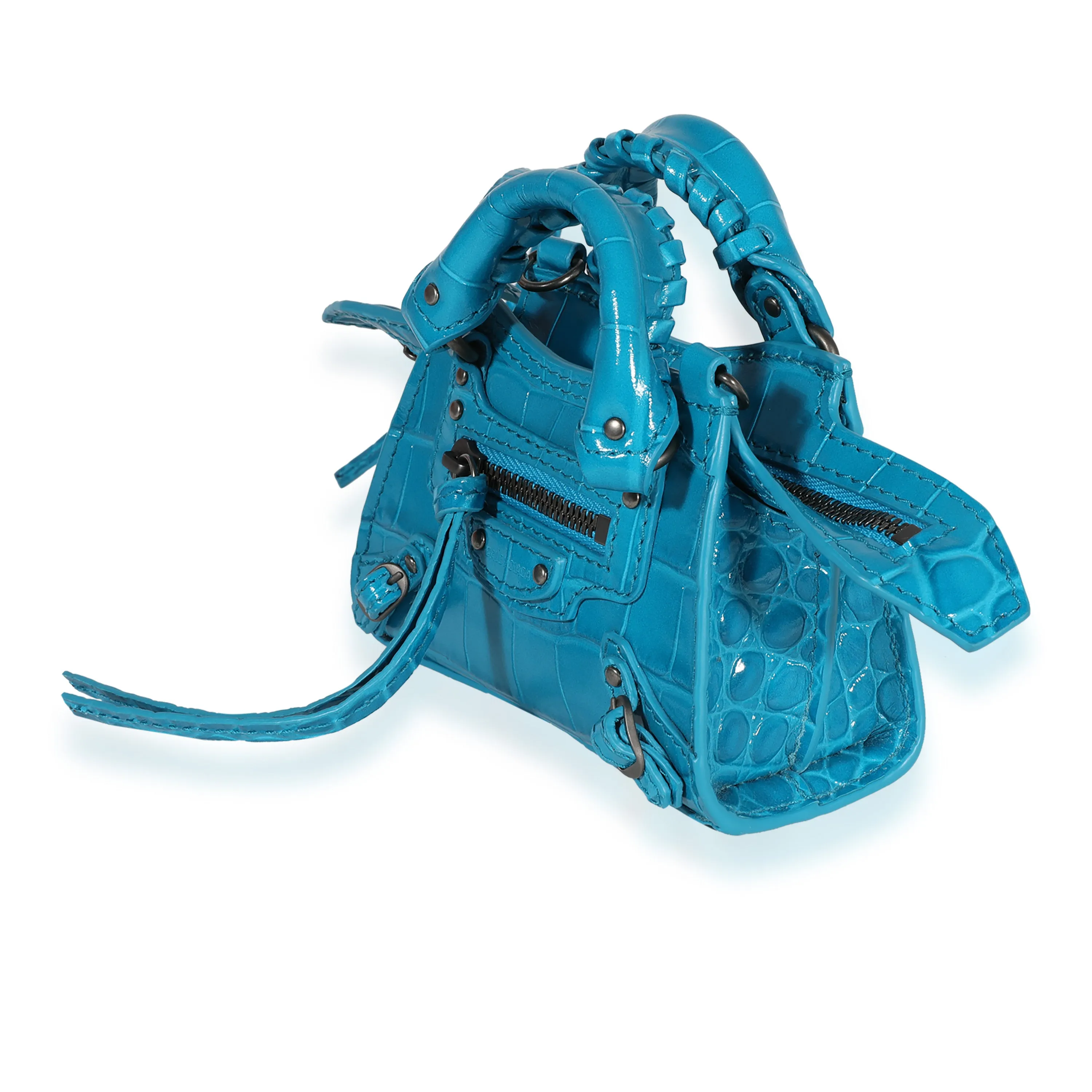 Balenciaga Bright Blue Crocodile-Embossed Neo Classic Super Nano Bag