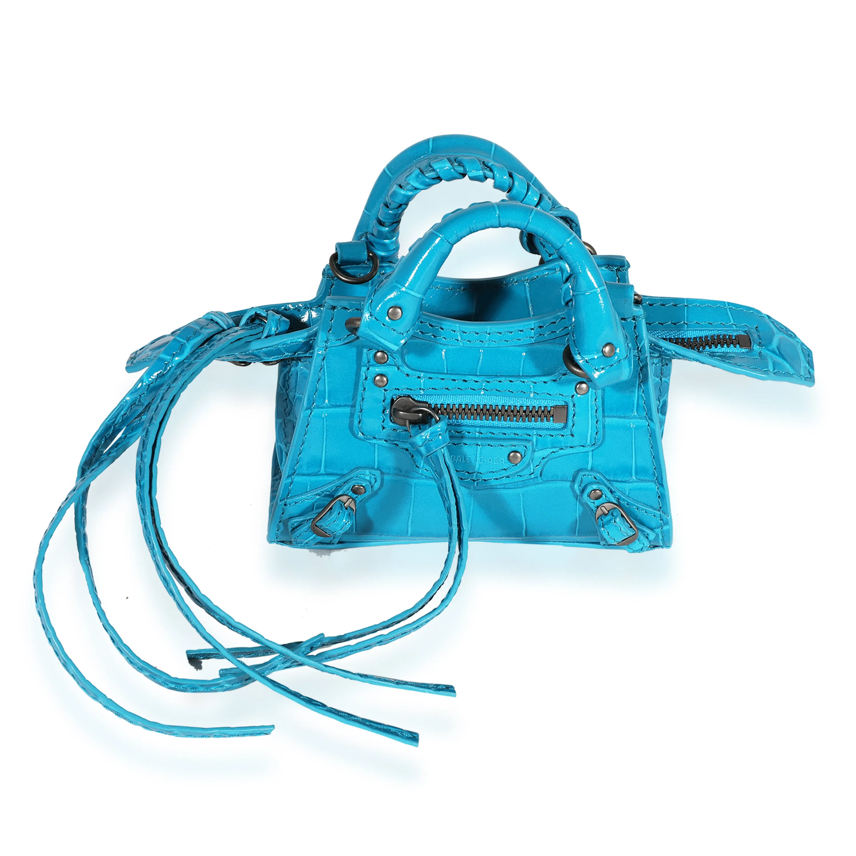 Balenciaga Bright Blue Crocodile-Embossed Neo Classic Super Nano Bag