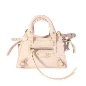 Balenciaga Light Beige Shiny Croc-Embossed Calfskin Nano Neo Classic Bag