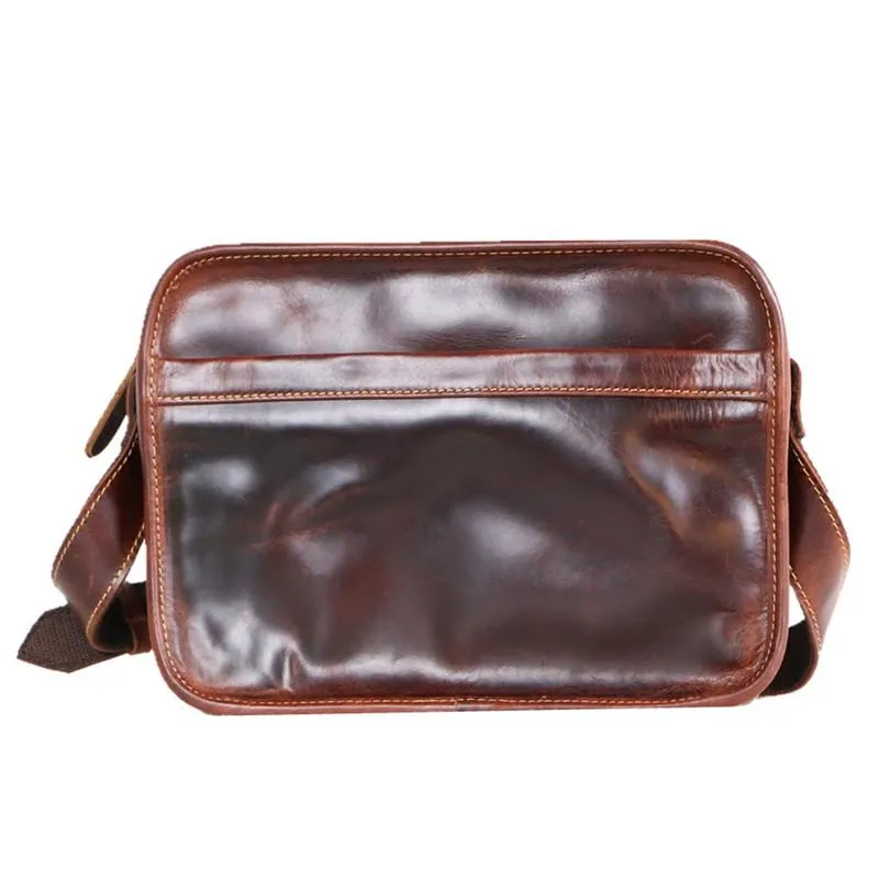 Black Leather Mens Casual Small Courier Bags Messenger Bag Coffee Brown Postman Bag For Men