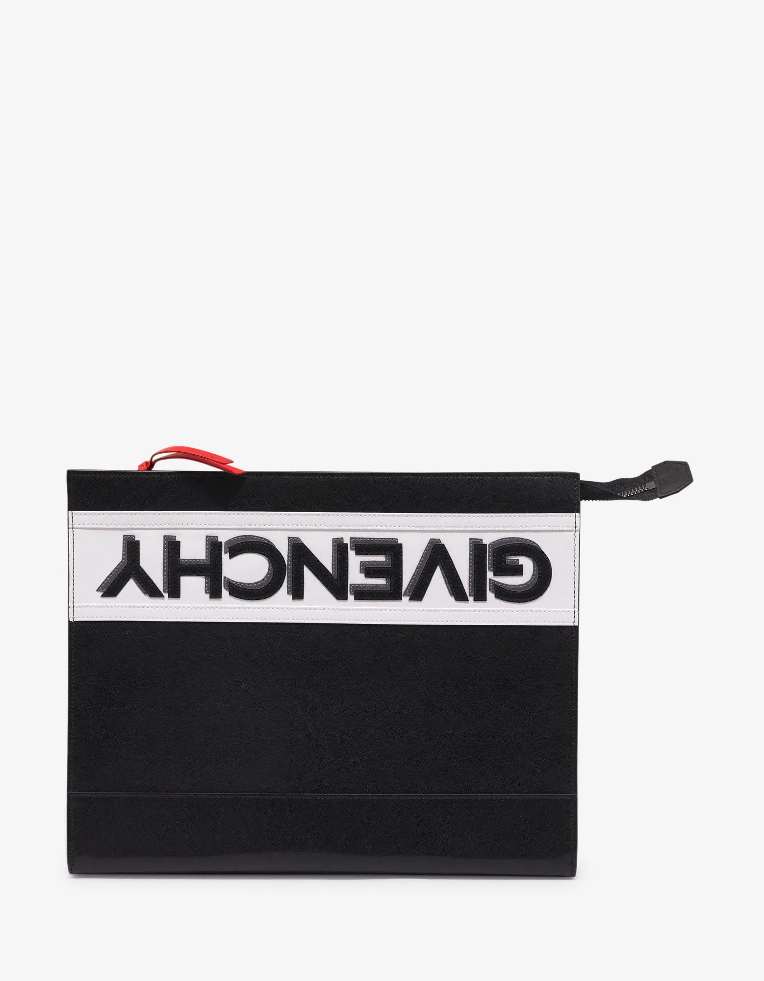 Black Upside Down Logo Leather Pouch