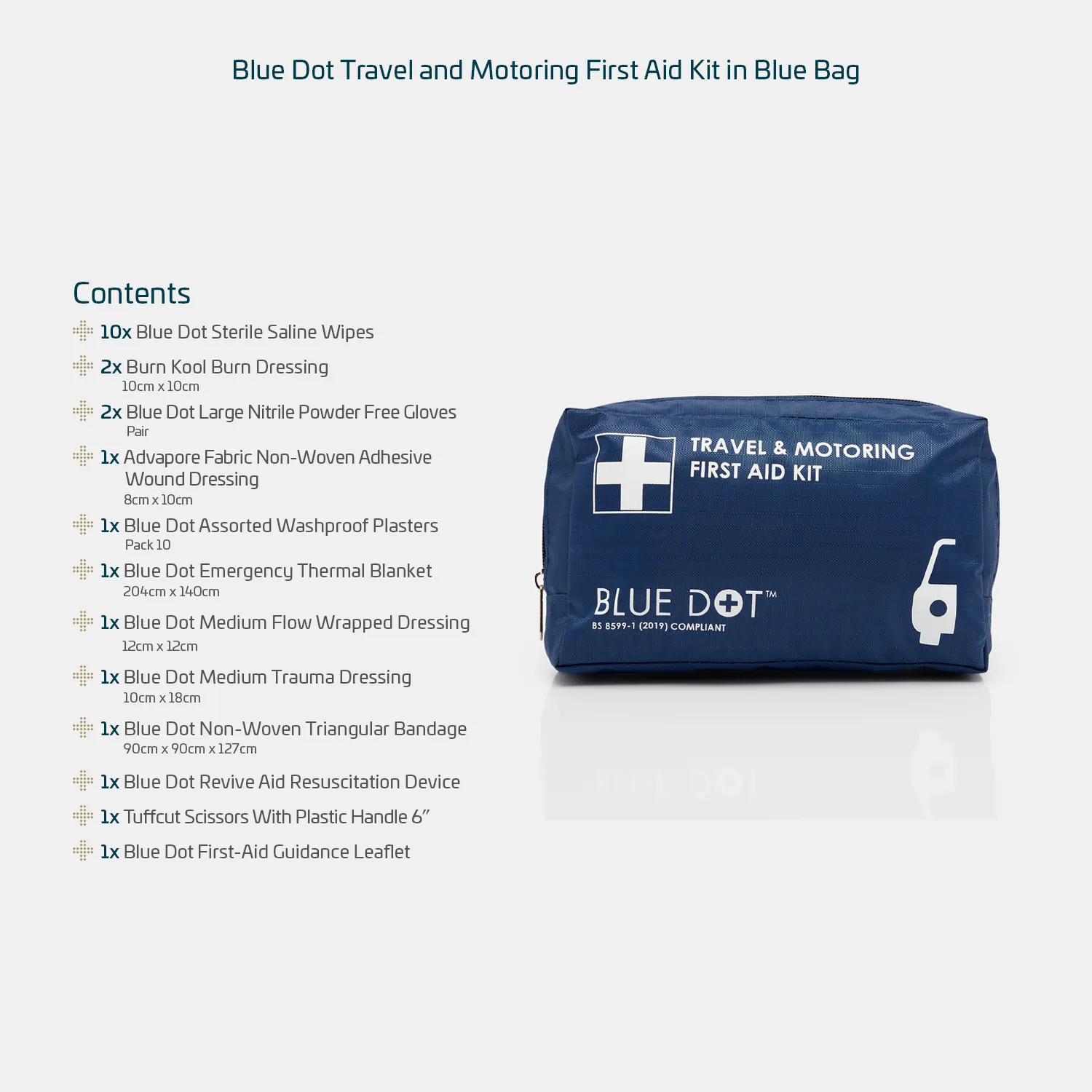 Blue Dot BS 8599-1 (2019) Travel and Motoring First Aid Kit in Blue Bag