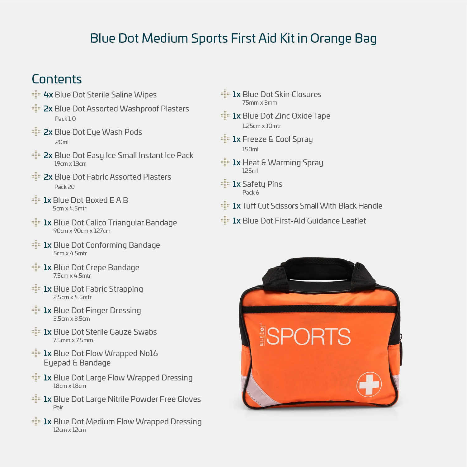 Blue Dot Medium Sports First Aid Kit in Orange Bag