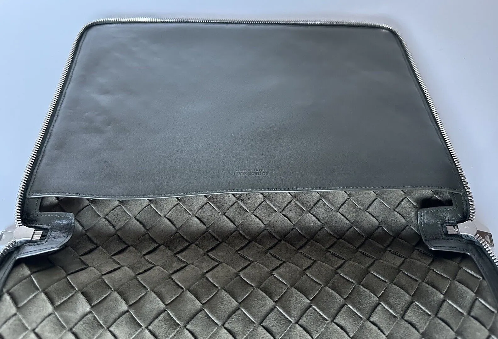 Bottega Veneta Intrecciato Calf Leather Document Case Silver 676591 NWT $1600