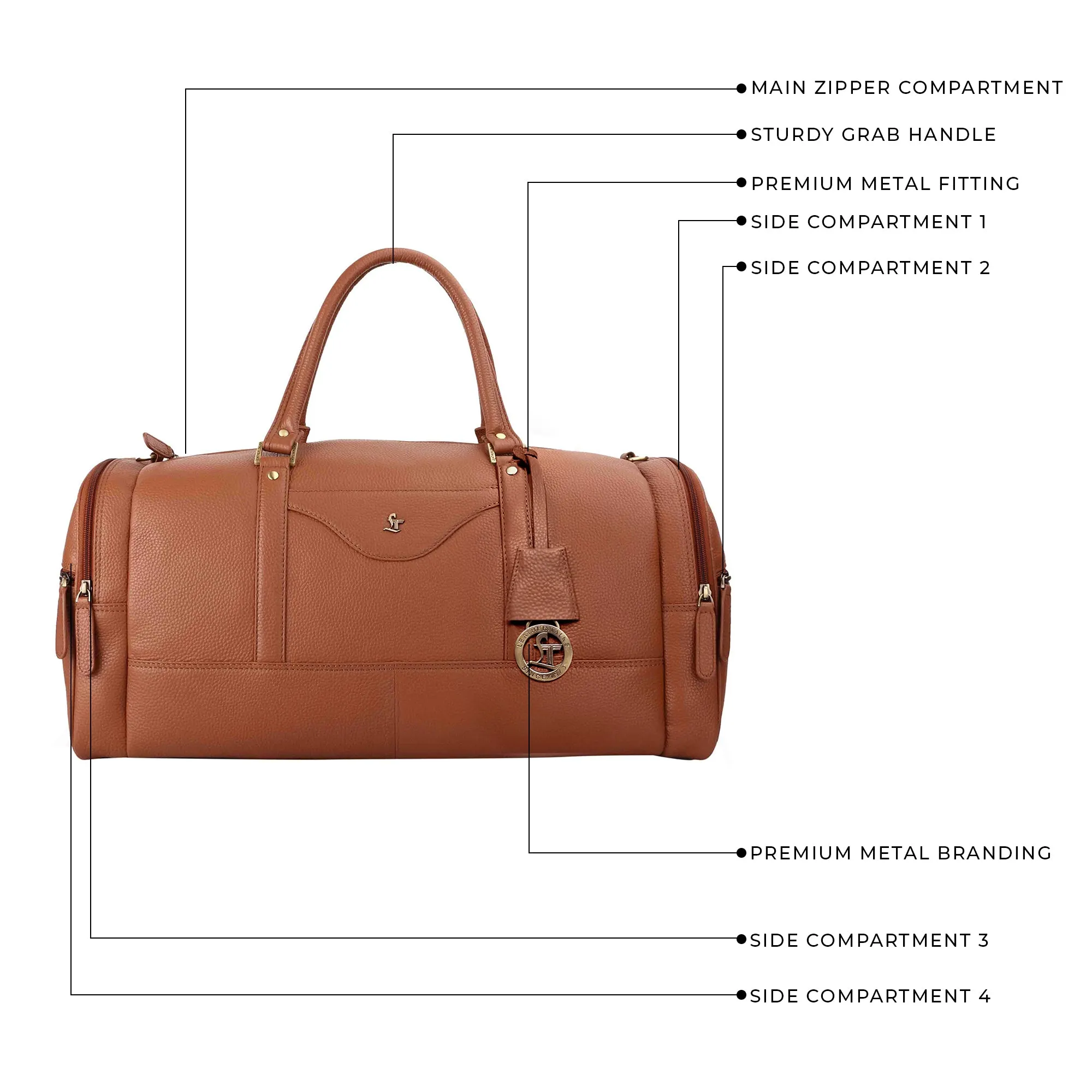 Bush Duffle Bag | Genuine Leather Travel Bag | Duffle Bag for Women | Color: Tan