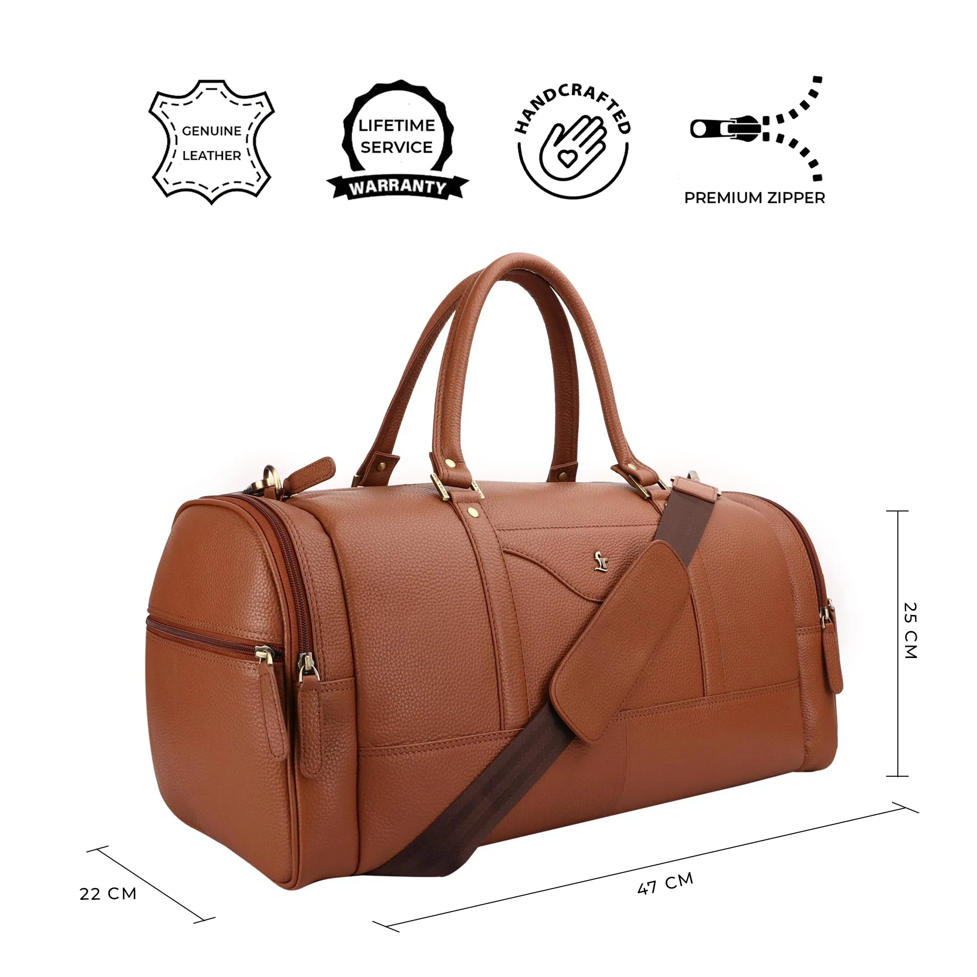 Bush Duffle Bag | Genuine Leather Travel Bag | Duffle Bag for Women | Color: Tan