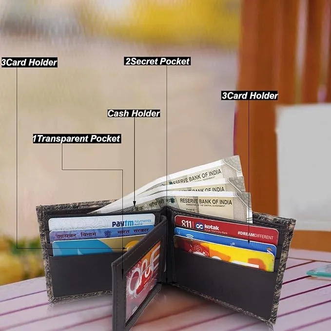 CIMONI® Premium Genuine Leather Wallet for Men Travel Casual Wallet with RFID Blocking 6 Card Sots, 2 Secret Compartments, 1 Transparent ID Window (Multicolor)