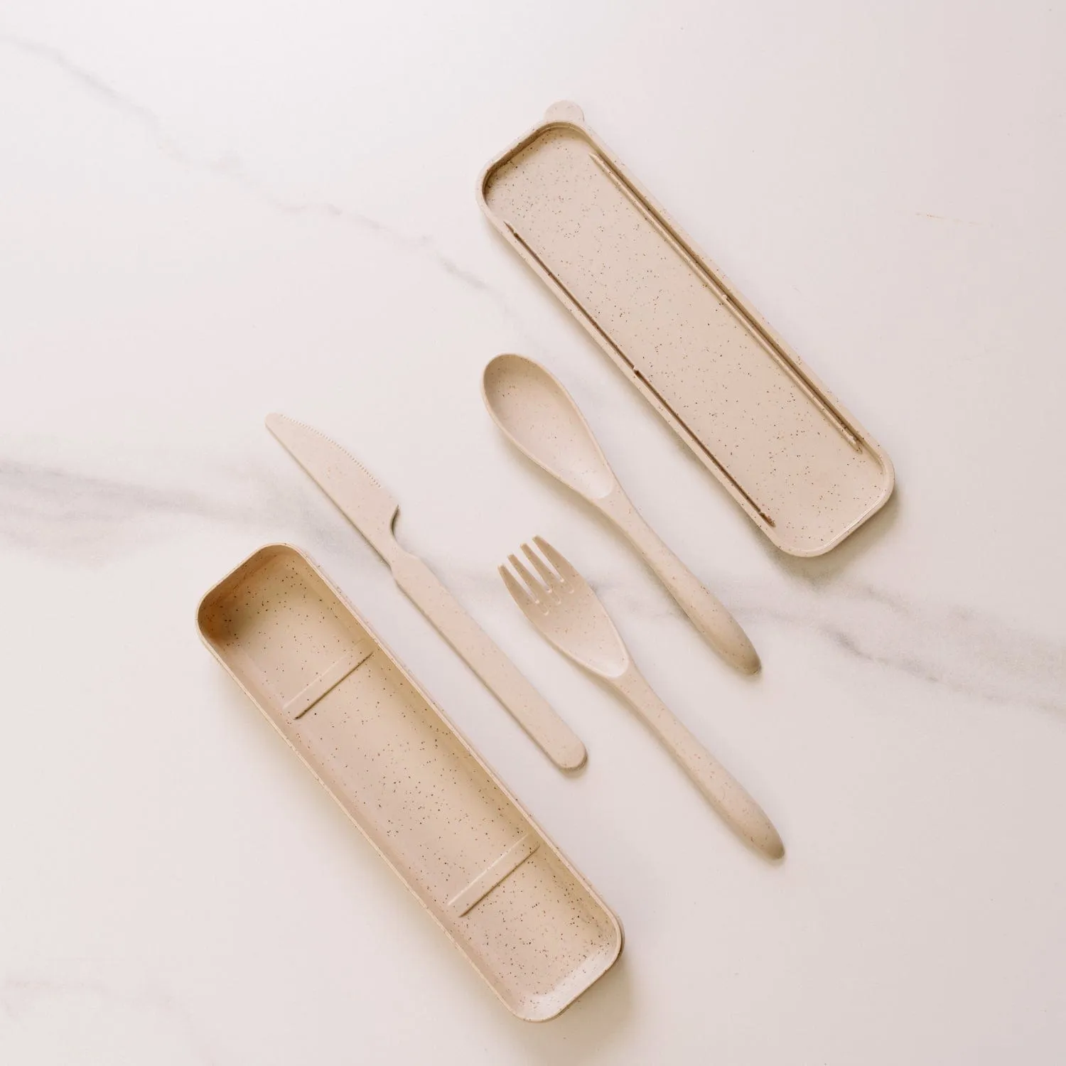 Clevinger Reusable Wheat Straw Fibre Cutlery Set with Case - Beige