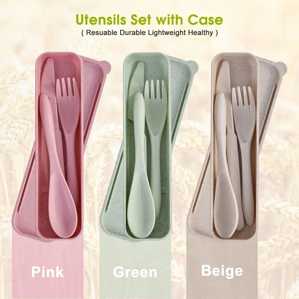 Clevinger Reusable Wheat Straw Fibre Cutlery Set with Case - Pink