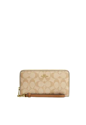 Coach Long Zip Around Wallet In Light Khaki Saddle C4452