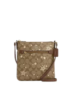 Coach Mini Rowan File Bag In Signature Canvas With Star And Snowflake Print