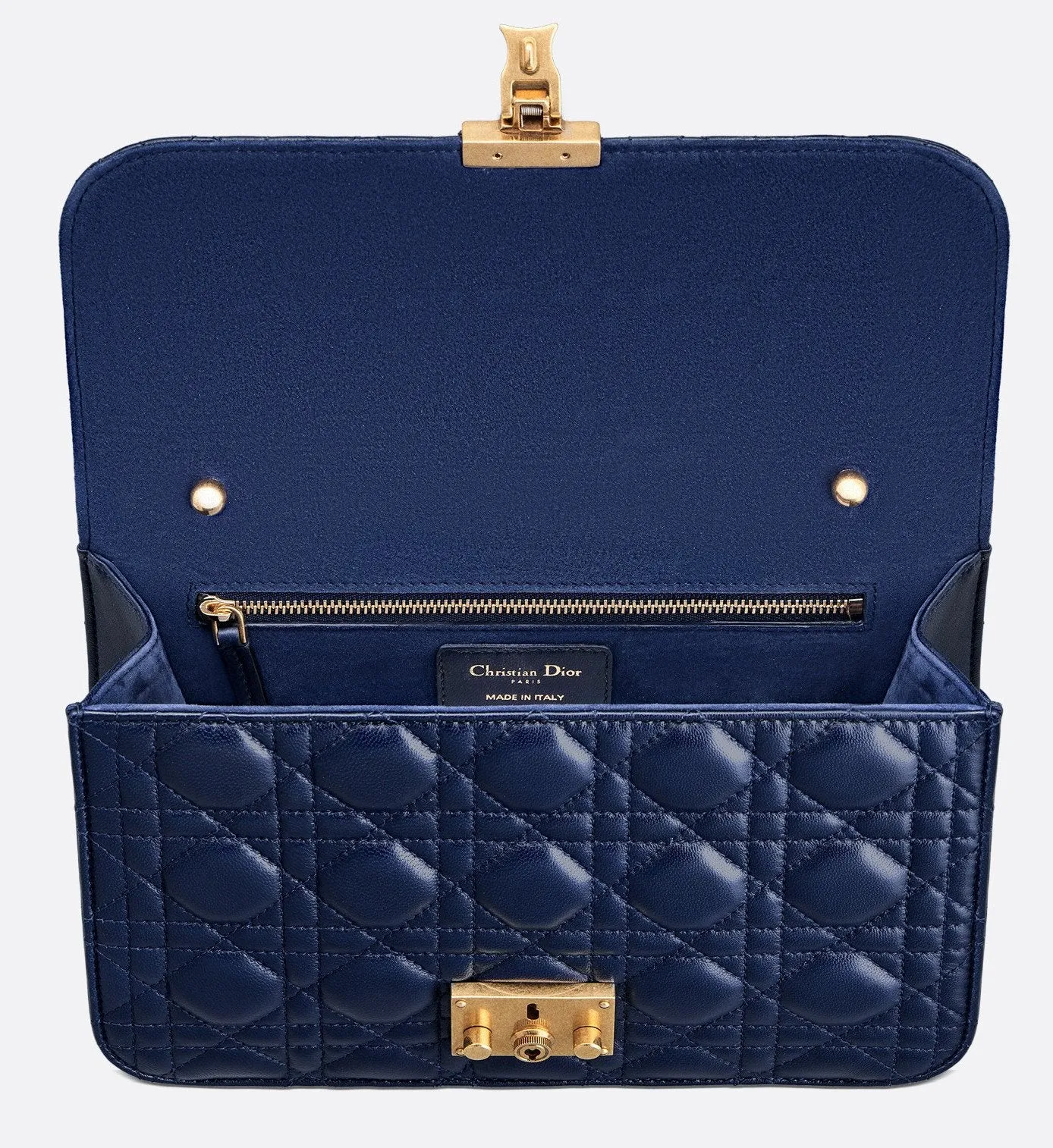 Dioraddict Flap Bag In Cannage Lambskin Leather, Blue