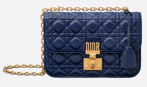 Dioraddict Flap Bag In Cannage Lambskin Leather, Blue