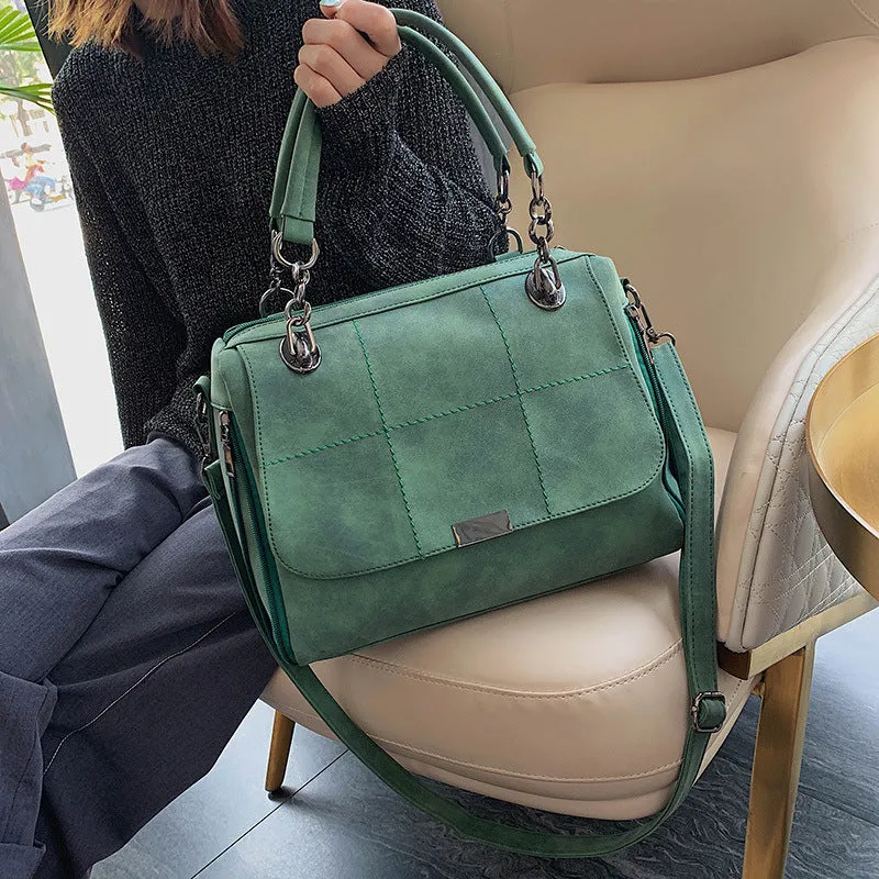 Female Shoulder Bags Large Capacity Matcha Green  Leather Lady Totes Boston Bag for Travel Hand Bags