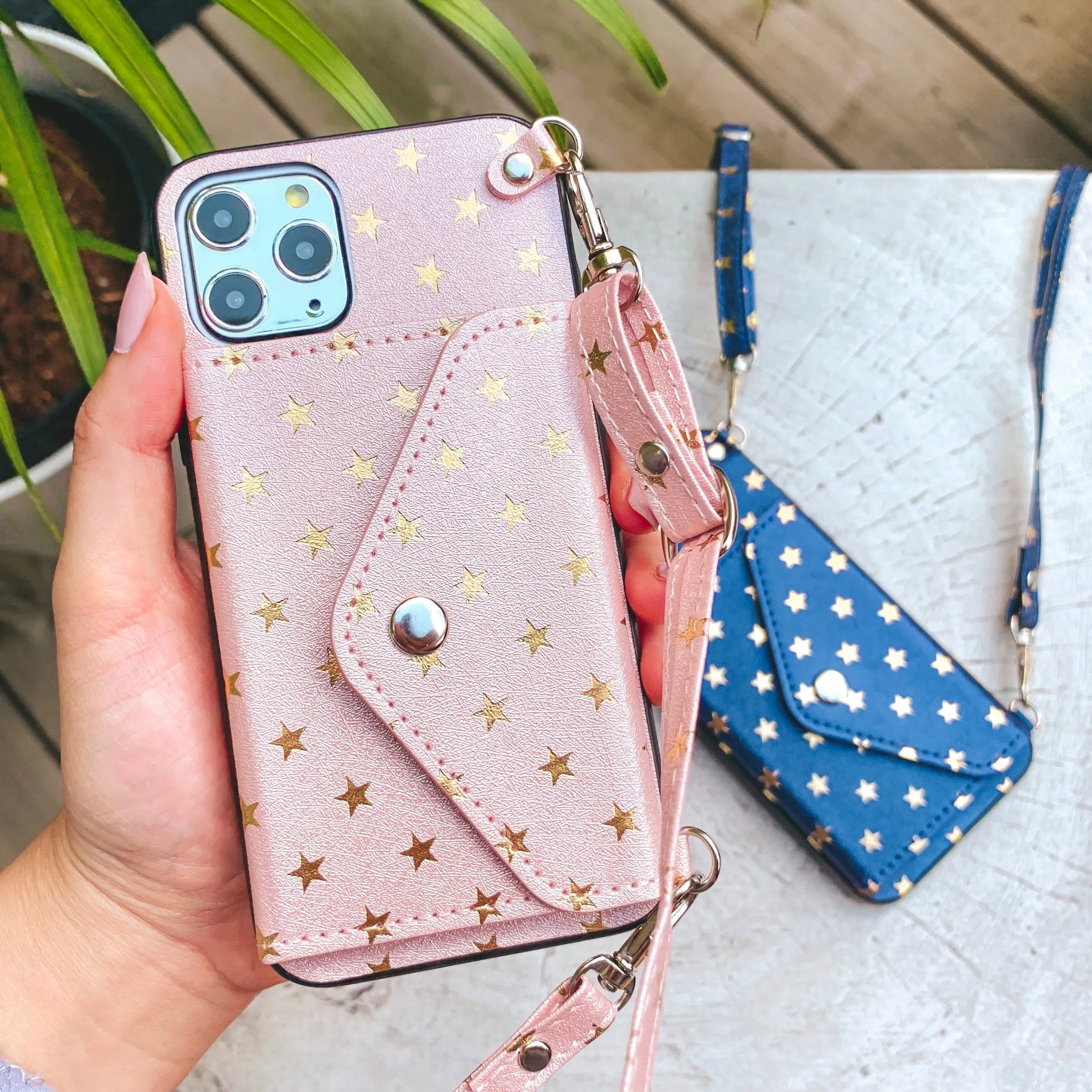 Folded Card Crossbody Wallet Case in Rose Gold Star