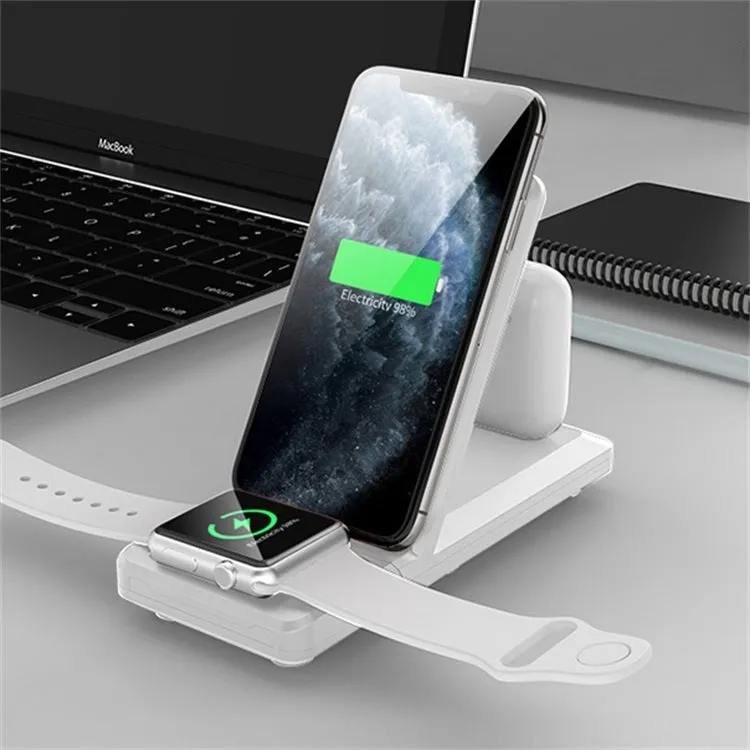 H6 3 in 1 Portable Folding Wireless Charger for iPhone iWatch AirPods White