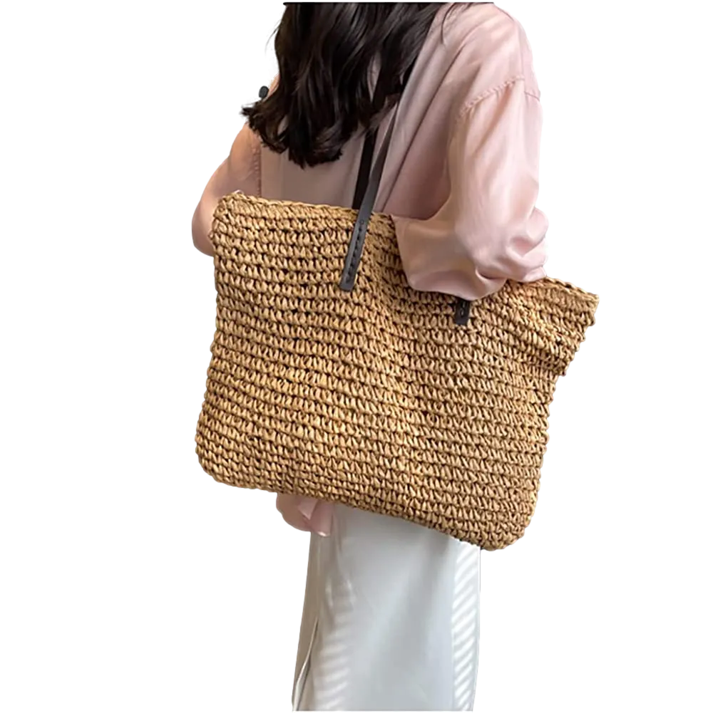 Handwoven Large Handbag Straw Tote Bag Rectangular Shape