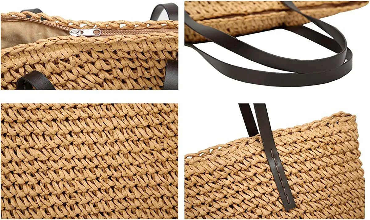 Handwoven Large Handbag Straw Tote Bag Rectangular Shape