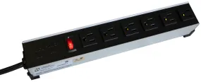 Heavy Duty Power Bar, 16.5", Straight plug, IEC 6-Outlet, 120VAC, 15A, 15' Cord