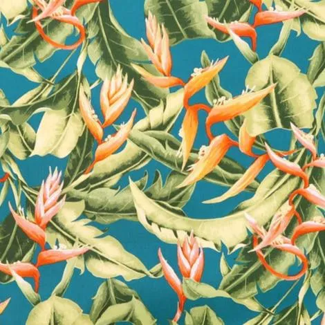 Heliconia Paradise Hawaiian Fabric | Teal BLUE