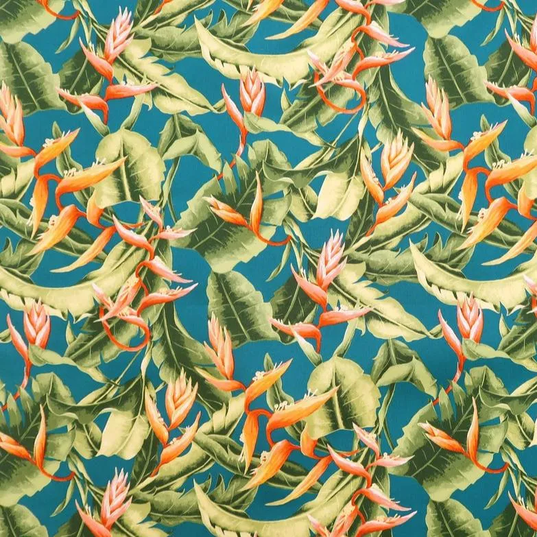 Heliconia Paradise Hawaiian Fabric | Teal BLUE