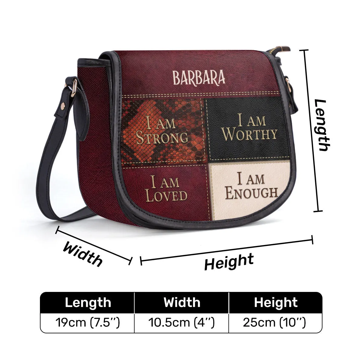 I Am Strong Personalized Leather Saddle Bag - Religious Bags For Women