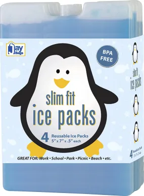 Jay Bags Slim Fit Ice Packs for Coolers, Lunch Boxes, and Lunch Bags, Reusable, 5" x 7" x 0.5" Inches, 4 Pack