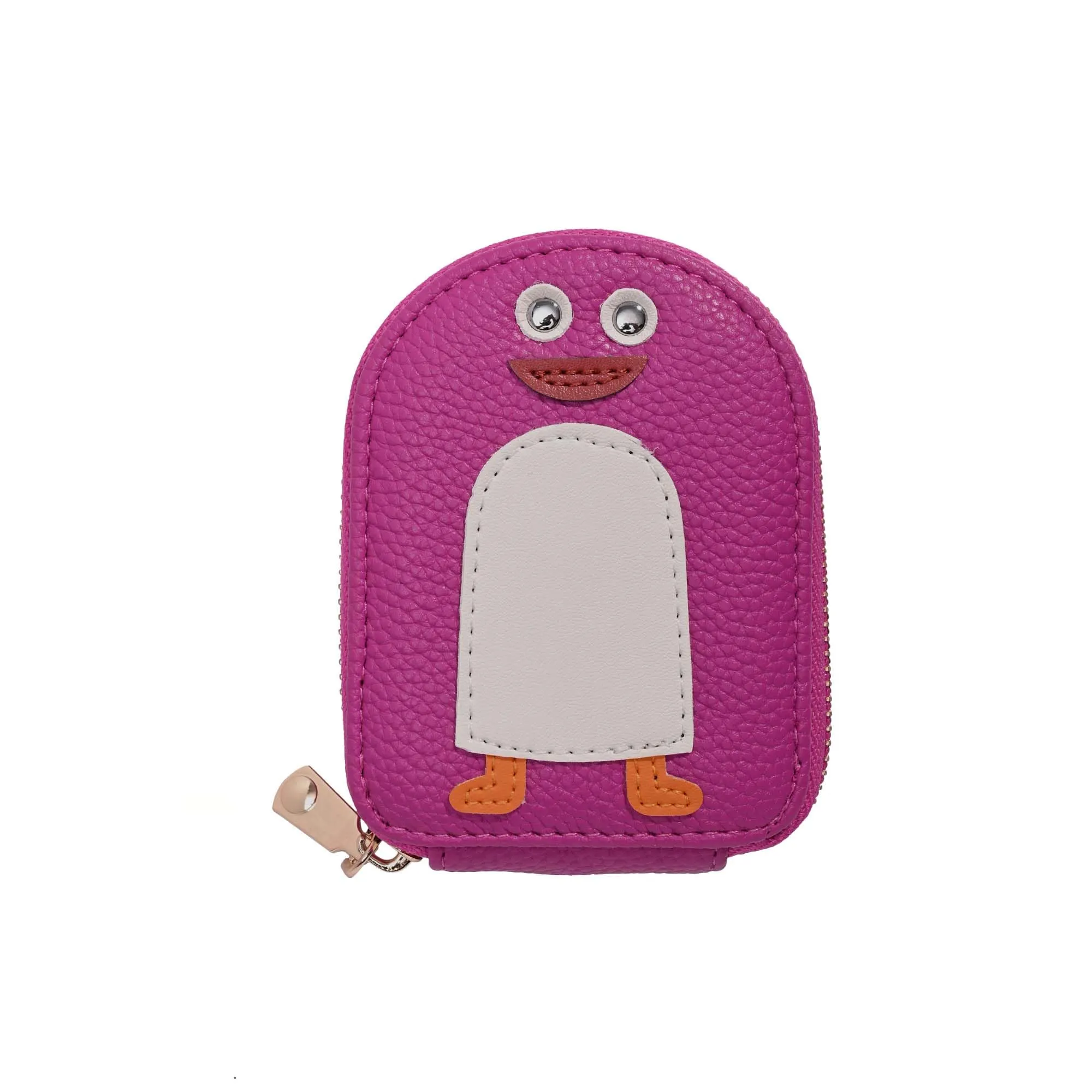 Kuber Industries Penguins PU Credit Card Case Holder Purse, Coin Pocket Wallet for Women with Zip | Portable Cute Mini Wallet for Girls | Hand Wallet for College Girls | KS-3, Fuschia