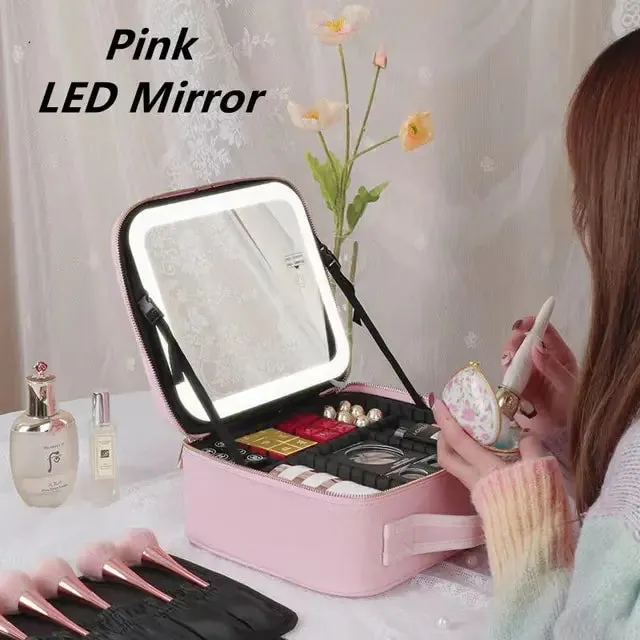 LED Light Cosmetic Bag womens makeup travel Organiser