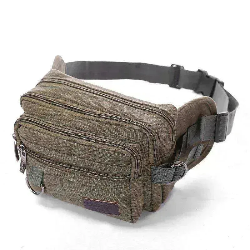 Men Canvas Fanny Pack With 4 Zipper Pockets Waist Bag