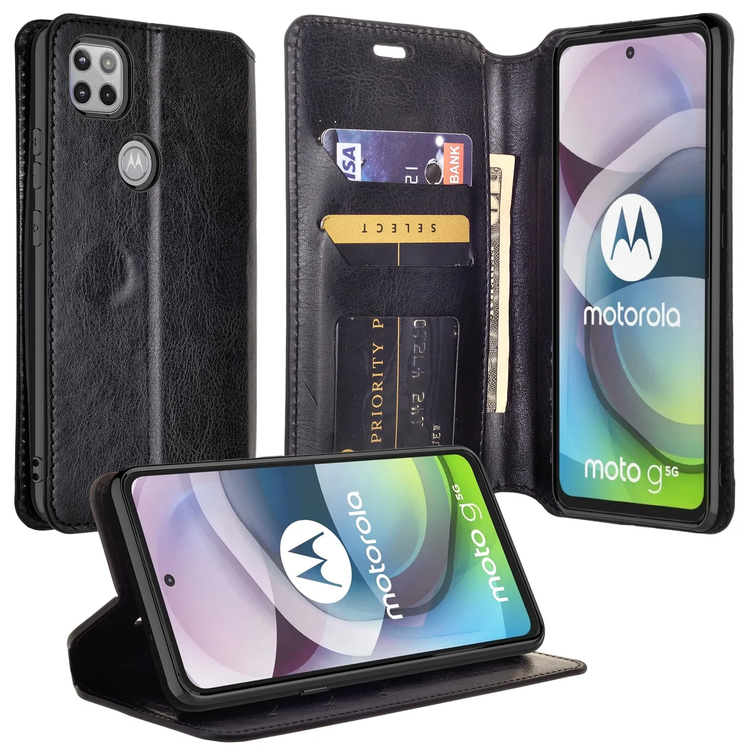 Motorola one 5G ace Case, Motorola one 5G ace Wallet Case, Pu Leather Wallet Case [Kickstand] with ID & Credit Card Slots for Motorola one 5G ace  - Black