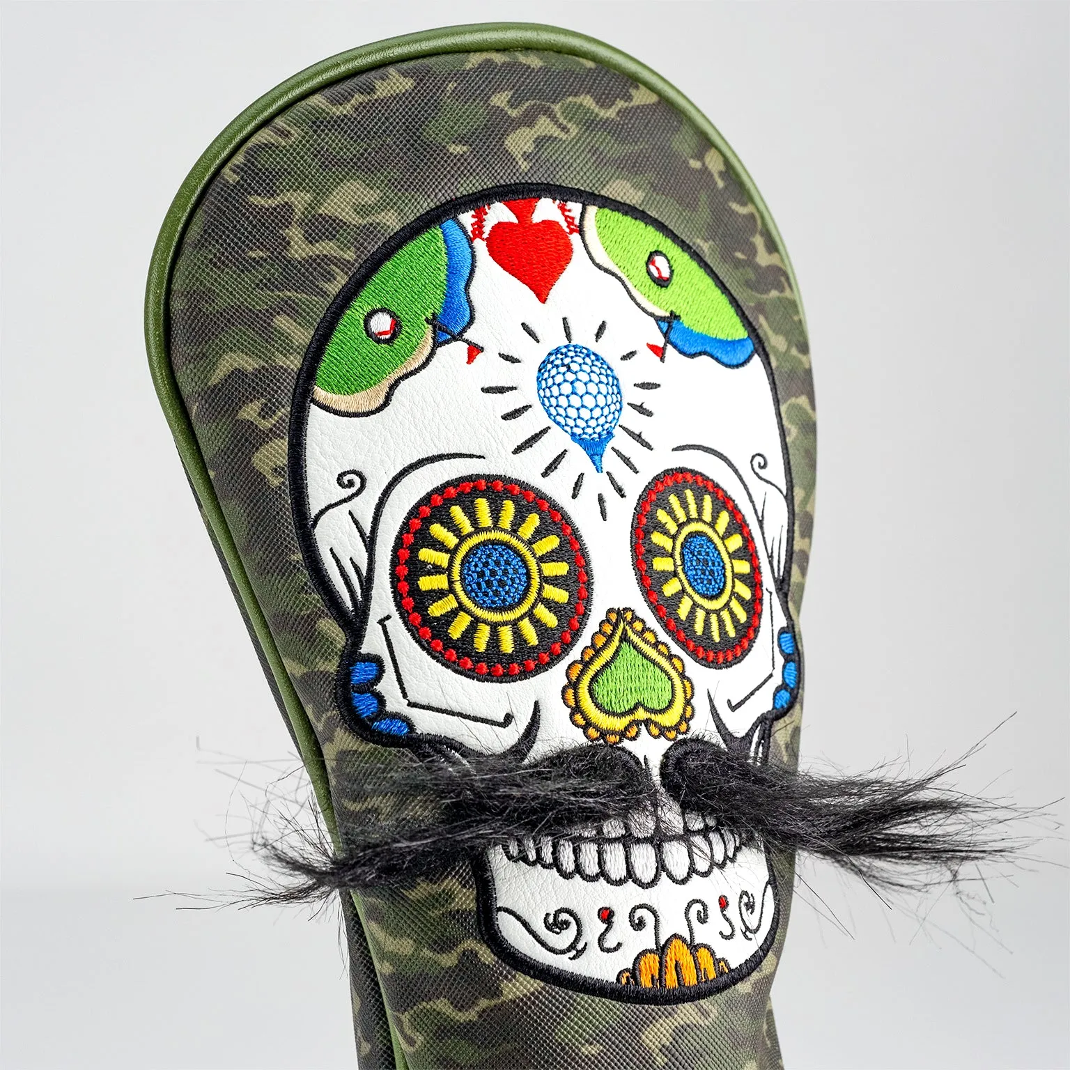 Mustache Sugar Skull - Driver Cover Green Camo