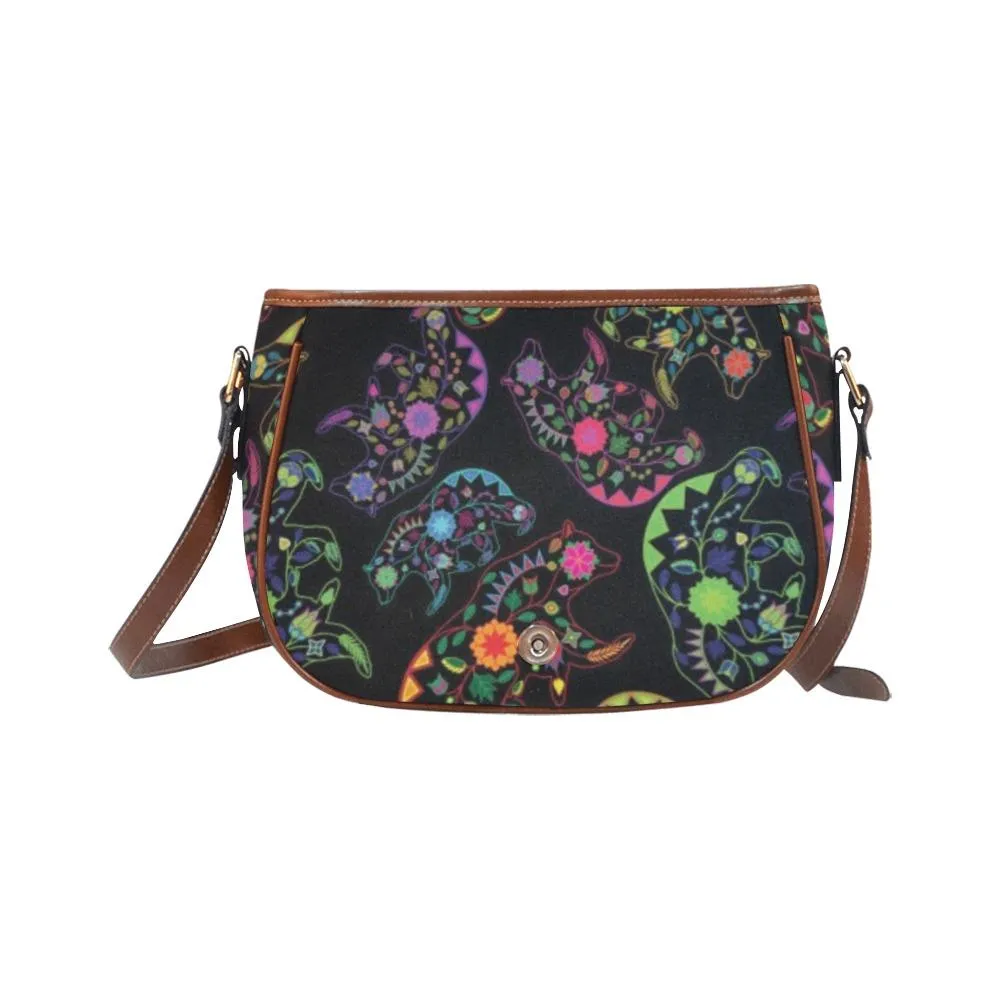 Neon Floral Bears Saddle Bag/Large