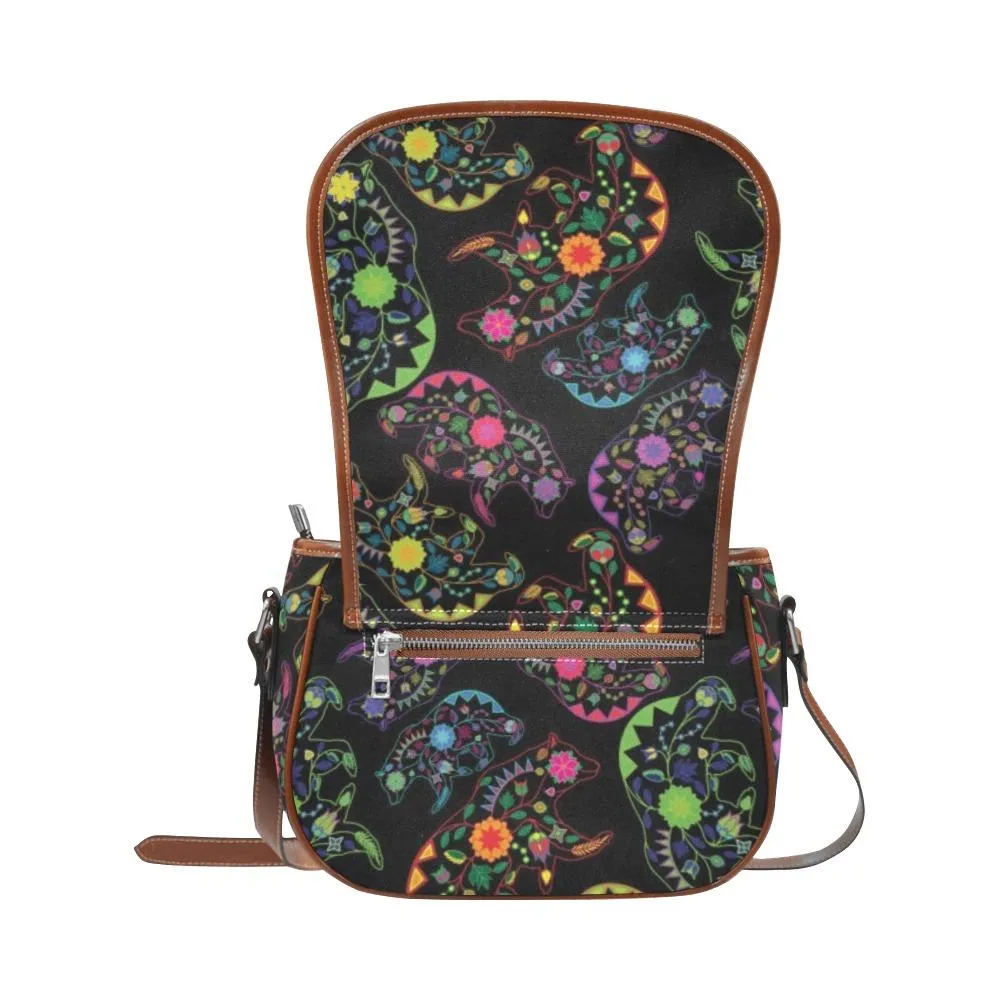 Neon Floral Bears Saddle Bag/Large