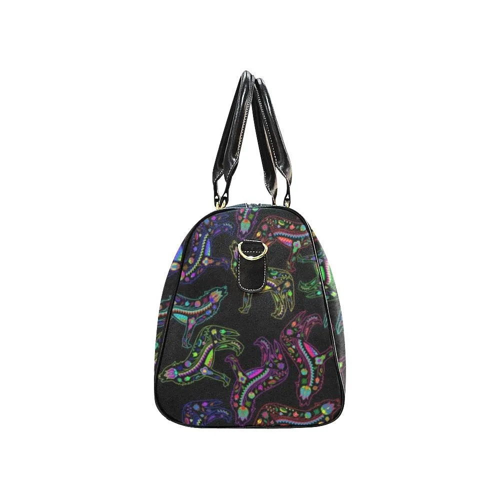 Neon Floral Wolves Waterproof Travel Bag