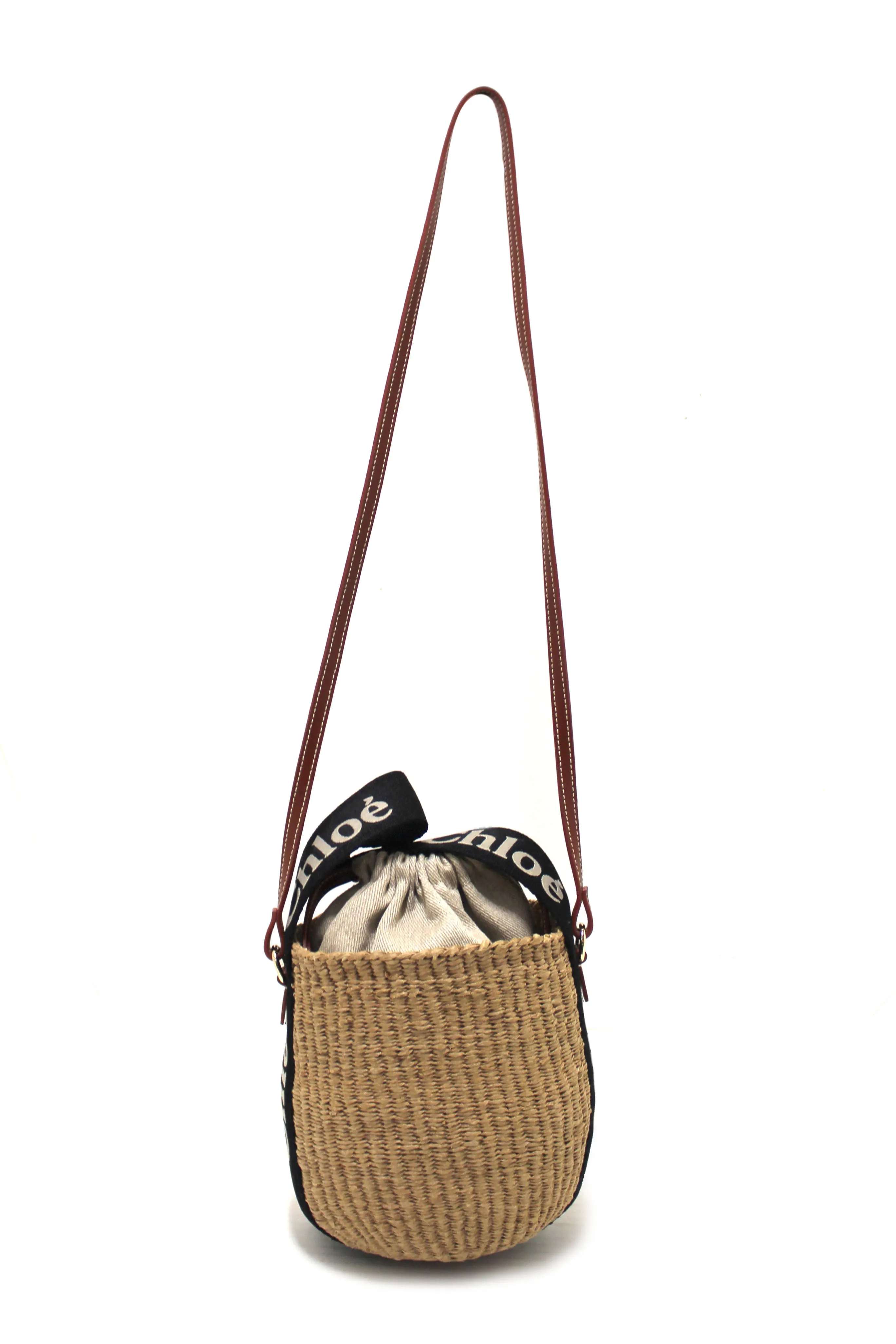 NEW Authentic Chloé Woody Woven with Black Logo Strap Tops Basket Bag