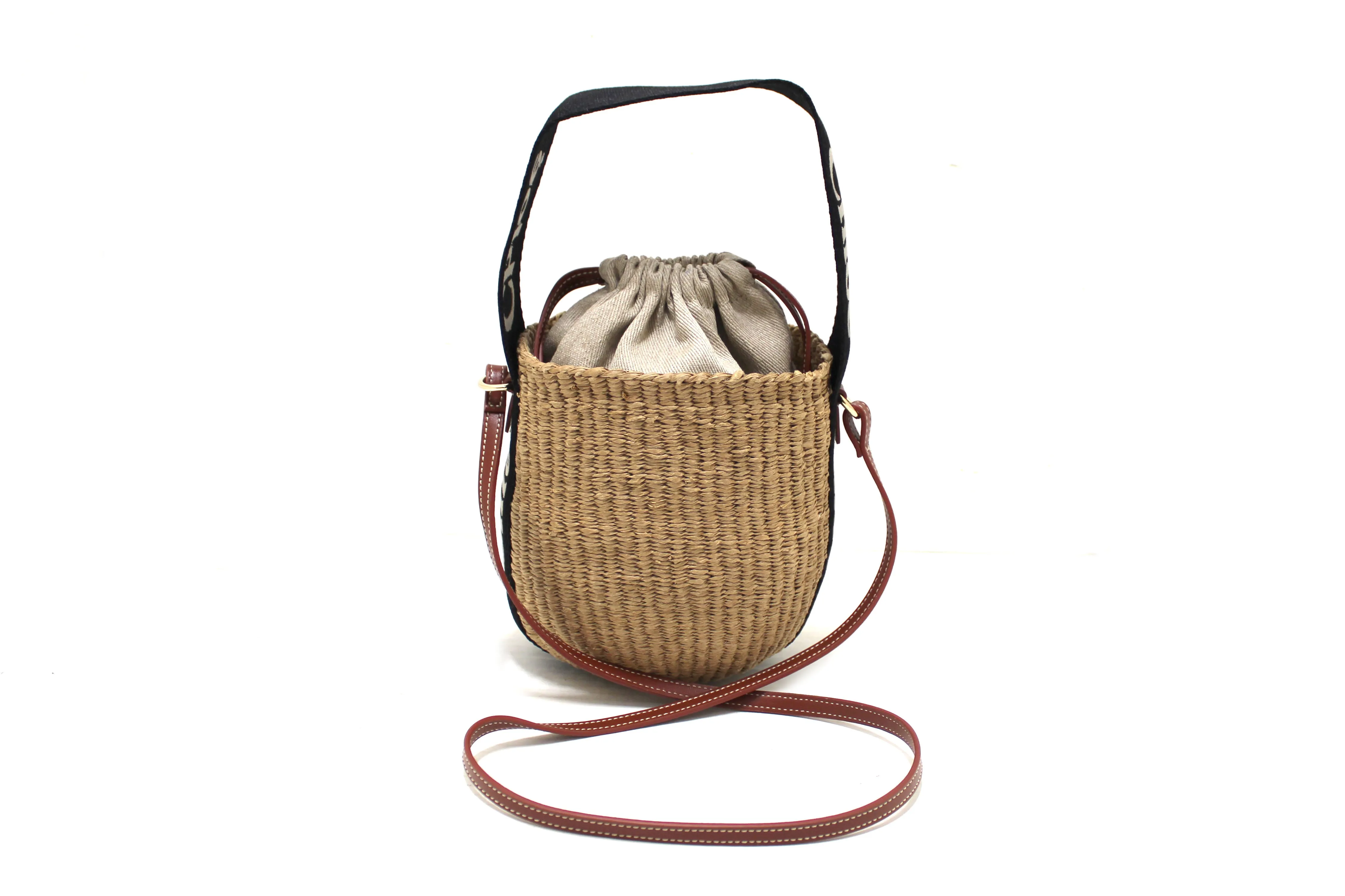 NEW Authentic Chloé Woody Woven with Black Logo Strap Tops Basket Bag