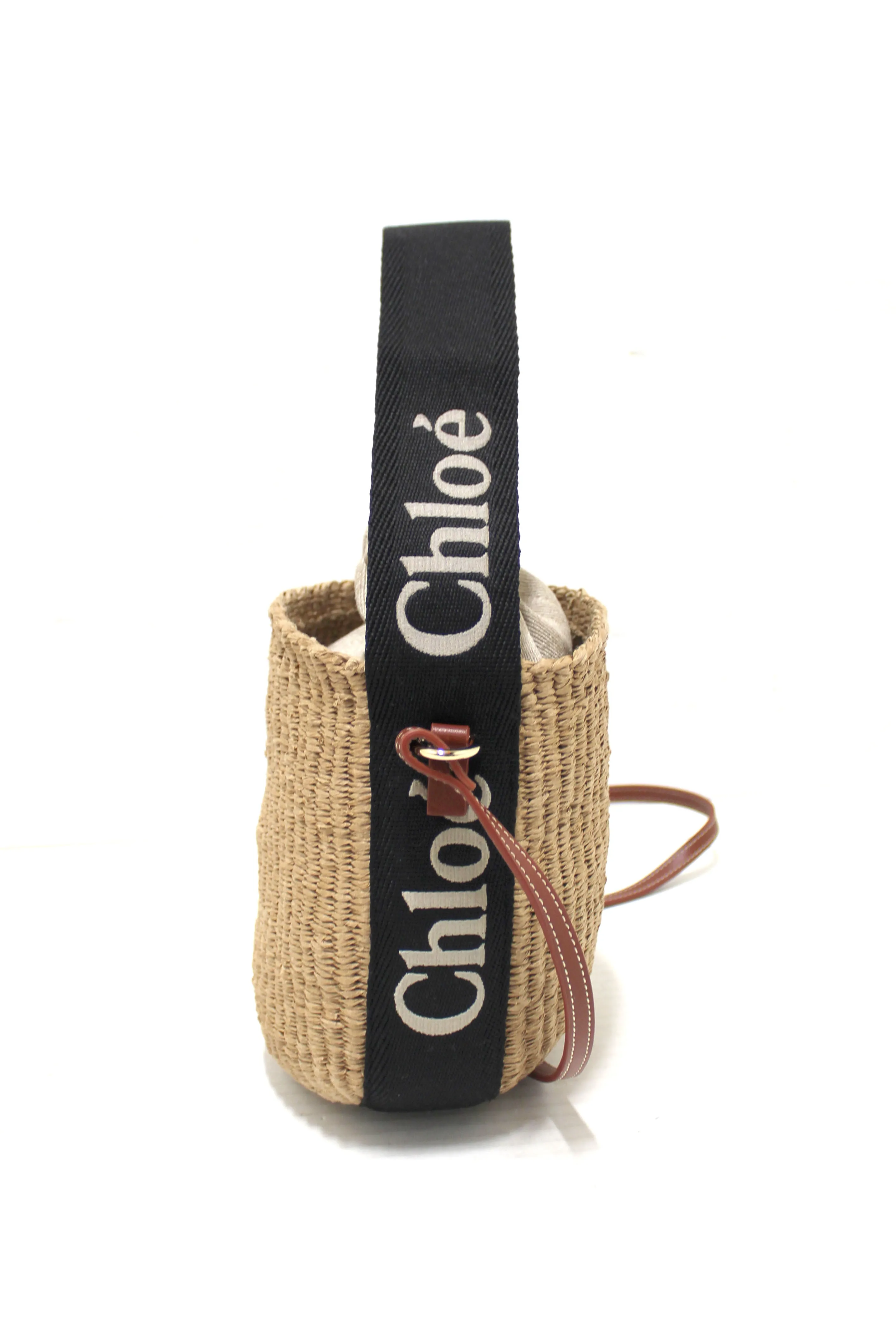 NEW Authentic Chloé Woody Woven with Black Logo Strap Tops Basket Bag