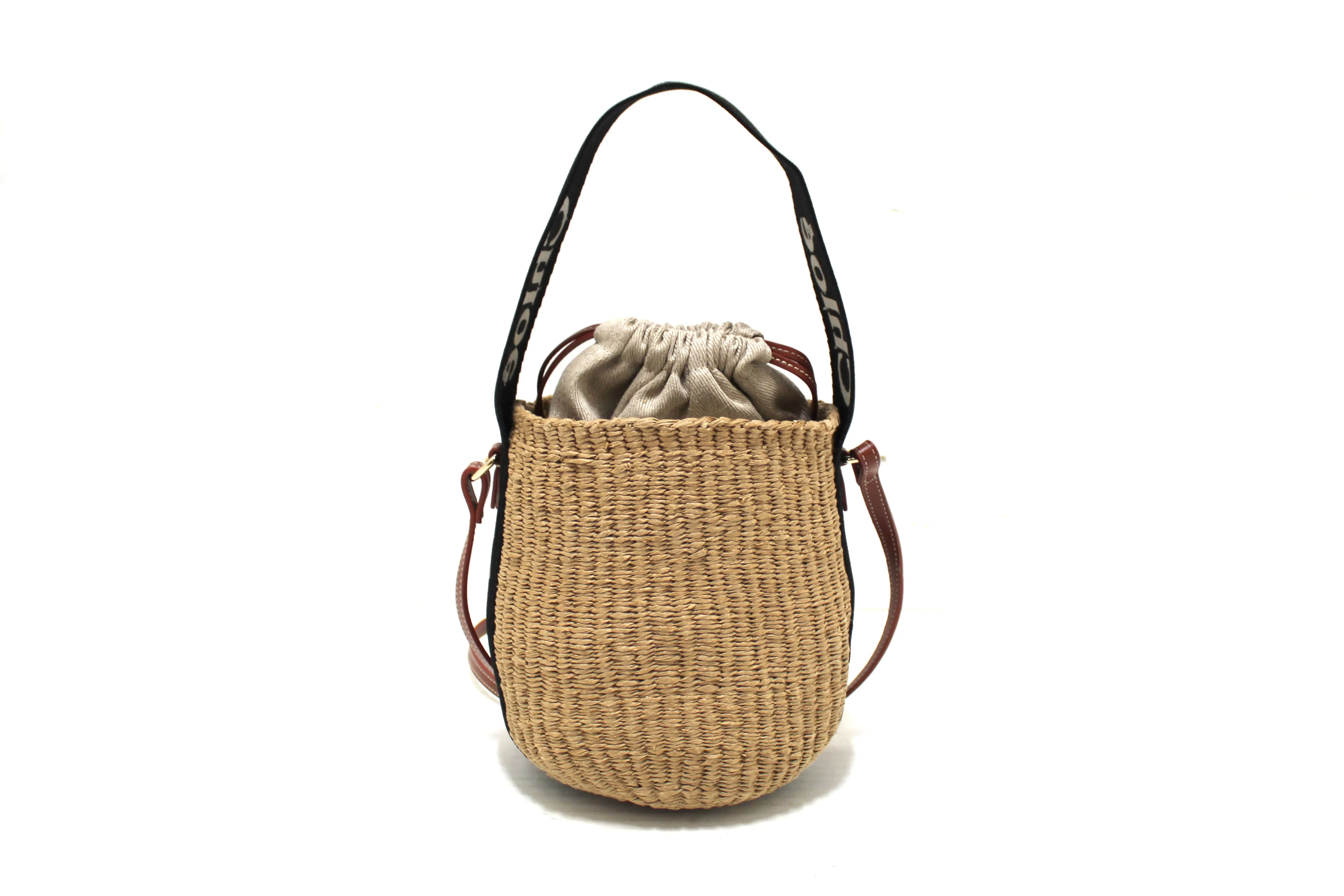 NEW Authentic Chloé Woody Woven with Black Logo Strap Tops Basket Bag