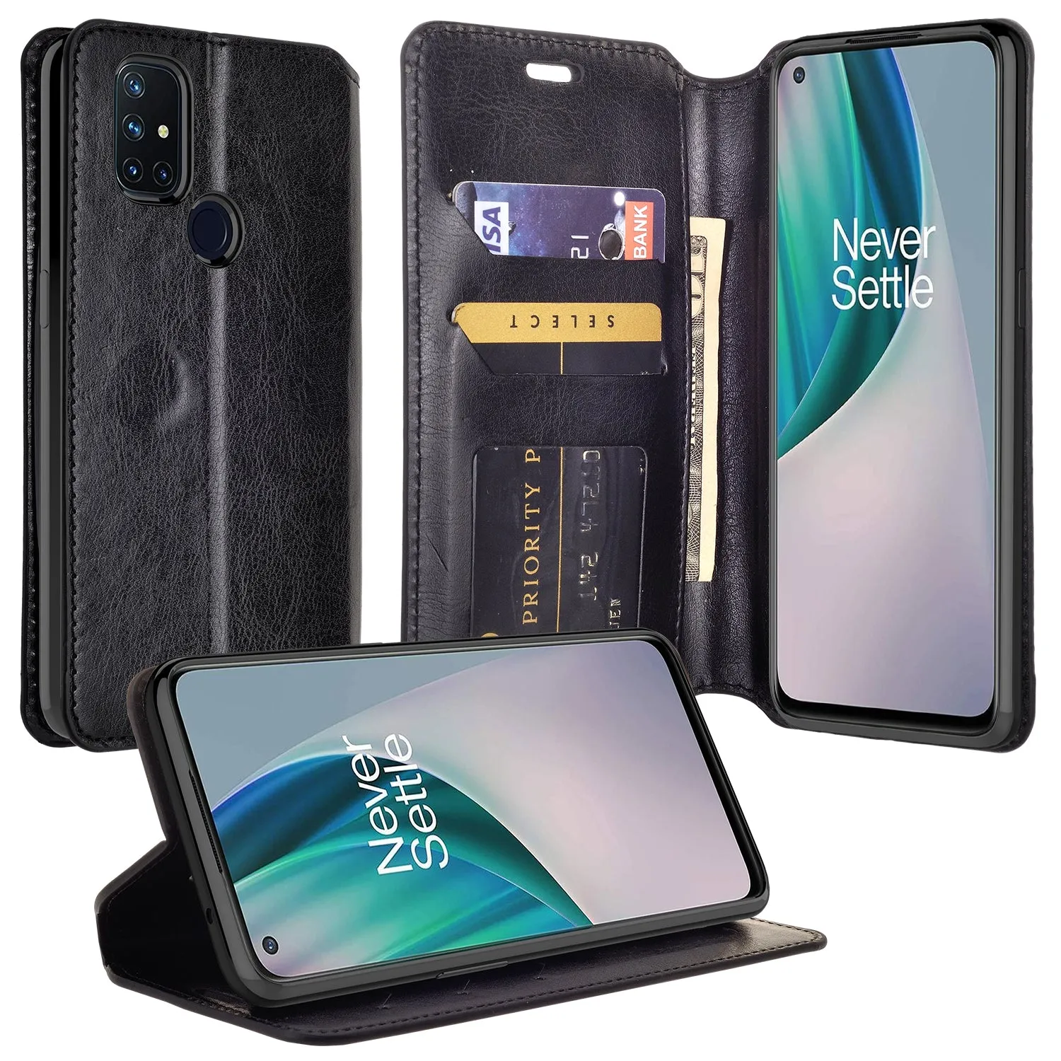 OnePlus Nord N10 5G Case, Nord N10 5G Wallet Case, Pu Leather Wallet Case [Kickstand] with ID & Credit Card Slots for Nord N10 5G  - Black