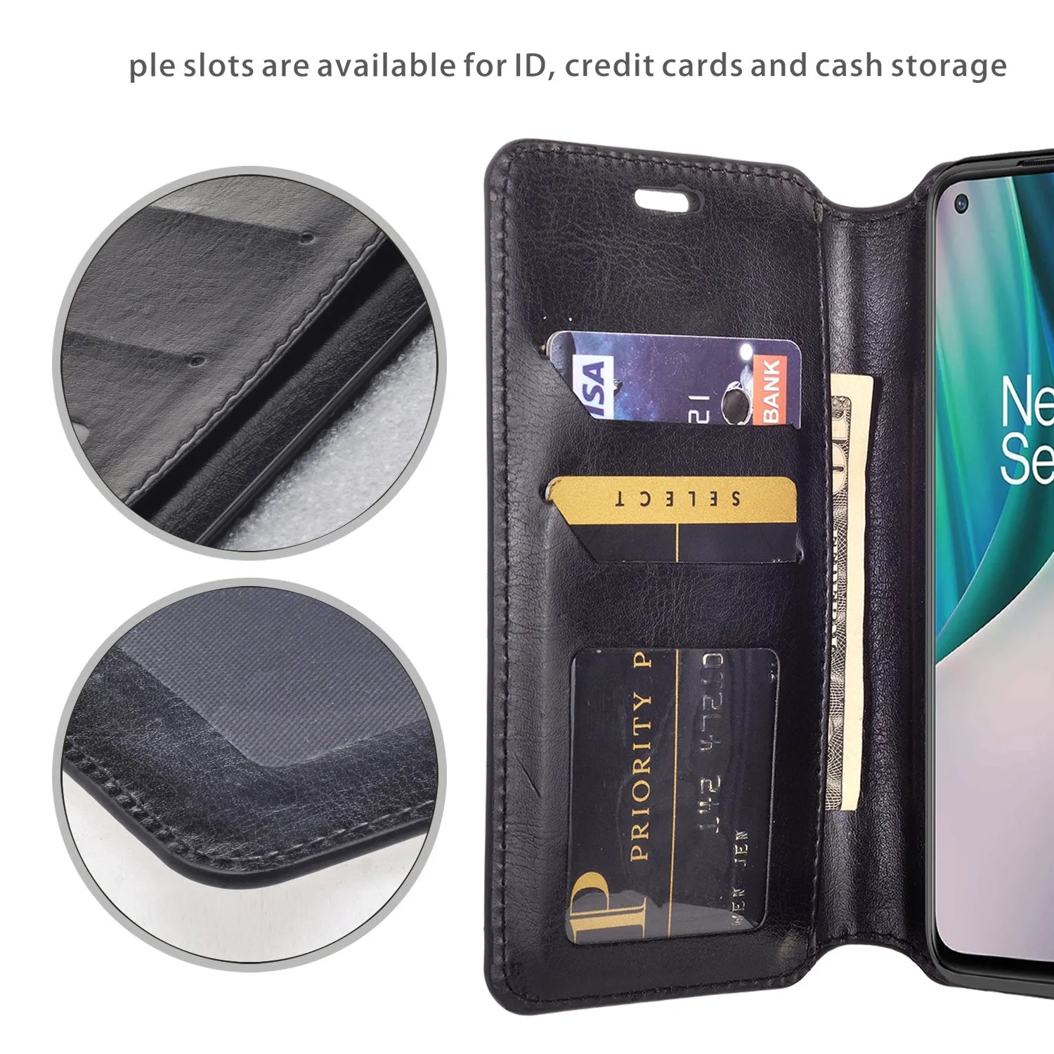 OnePlus Nord N10 5G Case, Nord N10 5G Wallet Case, Pu Leather Wallet Case [Kickstand] with ID & Credit Card Slots for Nord N10 5G  - Black