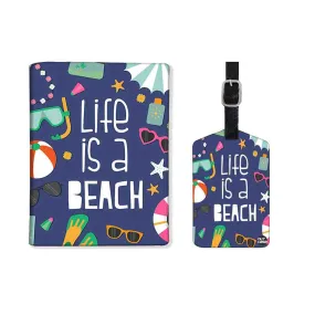 Passport Holder Travel Case With Baggage Tag Set - Life Is a Beach Blue