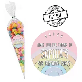 Pastel Rainbow Personalised Sweet Cone Bag Favour Kit - Pack of 15