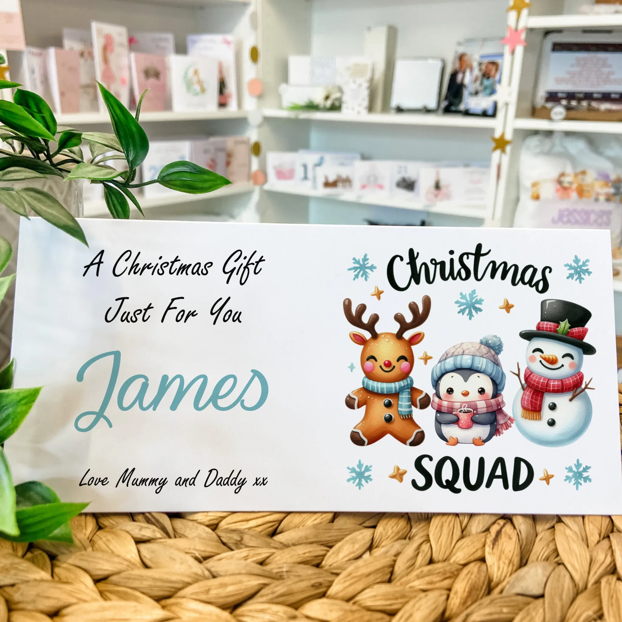 Personalised Christmas Card Wallet for Gifting Cash, Custom Festive Money Holder